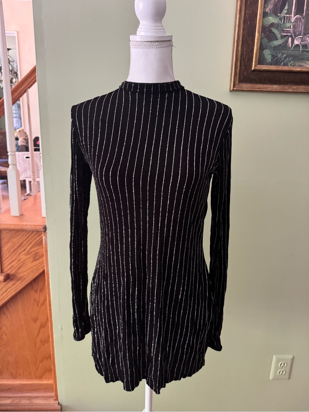 Curtain Call Black Long-Sleeve Striped Costume w/ attached bodysuit shorts